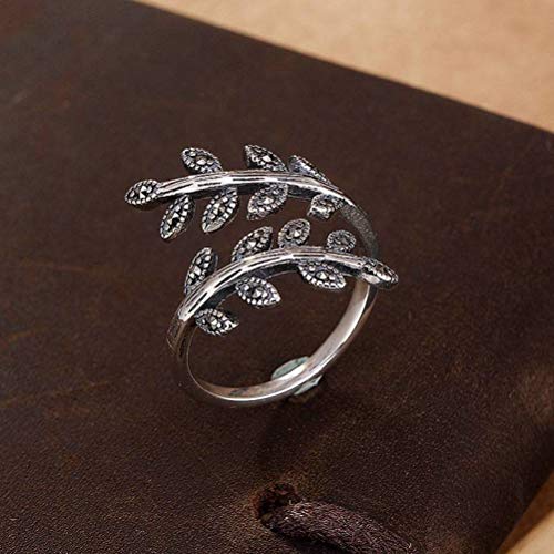 ZYNSAE S925-Silberring mit Eingelegtem Markasit-Blättern Mode Retro-Persönlichkeit Weiblicher Verstellbarer Ring, a von ZYNSAE