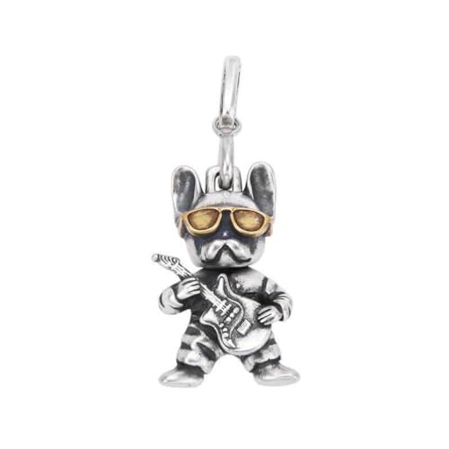 ZYNSAE S925 Sterling Silber Cool Mops Hunde Rockgitarren Anhänger Männer und Frauen Personalisierte Mode Machen Alte Hip-Hop-Punk-Halskette Anhänger, 925 Silber von ZYNSAE