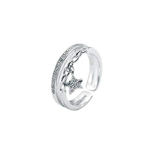 ZYNSAE S925 Sterling Silber Handschmuck Koreanisches Temperament Reihe Diamant Doppelt Hängenden Stern Ring Nische Mikro Inlay Offener Ringplatin, Einstellbare Öffnung, Platin, Öffnung von ZYNSAE