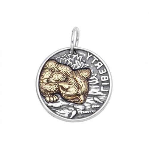 ZYNSAE S925 Sterling Silber Kätzchen Kitty Round Card Silbermünze Anhänger Männer und Frauen Persönlichkeit Mode Eingelegtes Messing Halskette Anhänger Hip-Hop, Groß, 925 Silber von ZYNSAE