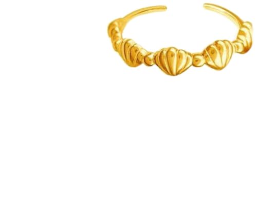 ZYNSAE S925 Sterling Silber Shell Ring Weiblicher Sommer Kleiner Frischer Süßer Seniorensinn für Einfachheit Vielseitiger Offener Zeigefinger Ring, Gelbgoldfarbe, Öffnung von ZYNSAE