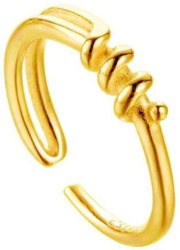 ZYNSAE S925 Sterling Silber Wicking Spiral Ring Weibliche Nischendesign Minimalistischer Stil Unregelmäßiger Geometrischer Öffnungsschwanzring, Gelbgoldfarbe, Öffnung von ZYNSAE