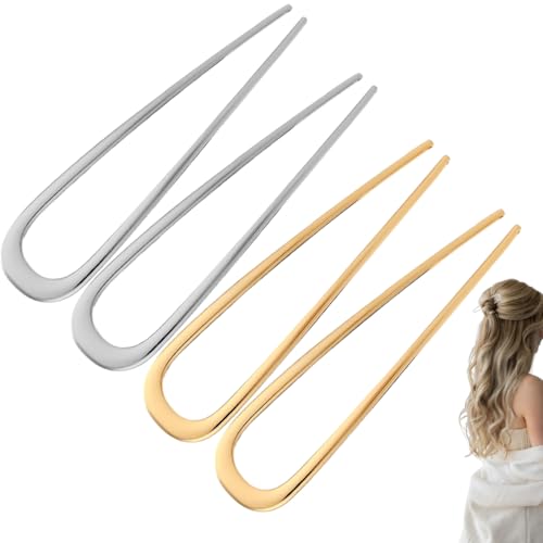 Französische Haarnadeln aus Metall für Dickes Haar, 4 Stück U-förmige Haarnadeln, Französischer Stil French Style, hairpin Haarspangen Kopfschmuck für Frauen und Mädchen, Gold und Silber von ZYOMVUN