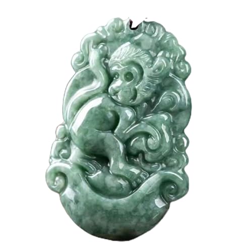 ZYOQYG Halskette und Anhänger aus natürlicher Jade für Männer und Frauen, bohnengrünes Ruyi-Sternzeichen, retro und glücksverheißend.Handgemacht mit Zertifikat (Affenanhänger) von ZYOQYG