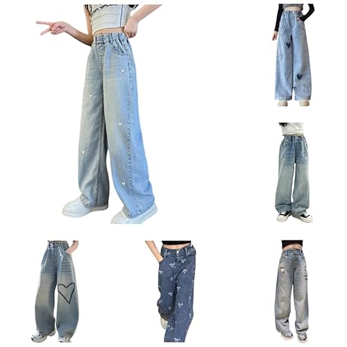Baggy Jeans Mädchen Wide Leg Hose mit Gummizug High Waist y2k Jeanshose Girls Mode Hip Hop Hosen Streetwear Cool Style für Kinder und Teenager von ZYPAINIY
