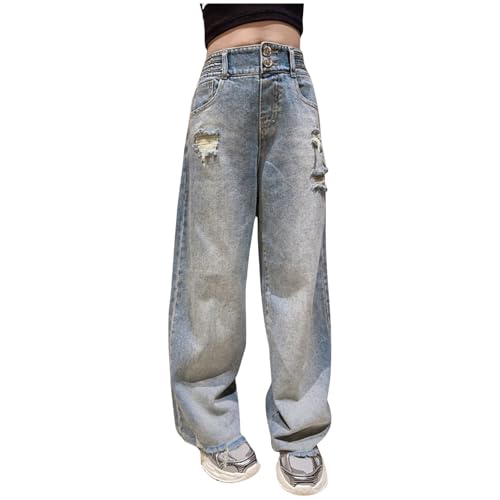 Baggy Jeans Mädchen Wide Leg Hose mit Gummizug High Waist y2k Jeanshose Girls Mode Hip Hop Hosen Streetwear Cool Style für Kinder und Teenager von ZYPAINIY