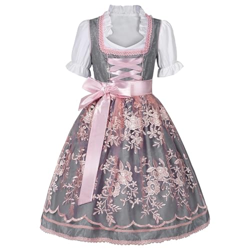 Dirndl Kinder Midi Trachtenkleid 3-TLG inkl.Kinderdirndl, Dirndlbluse, Schürze für Oktoberfest Besondere Anlässe Dirndl & dirndl-sets für Mädchen Rosa Bayerisches Bierfest Trachten Dirndlkleid von ZYPAINIY