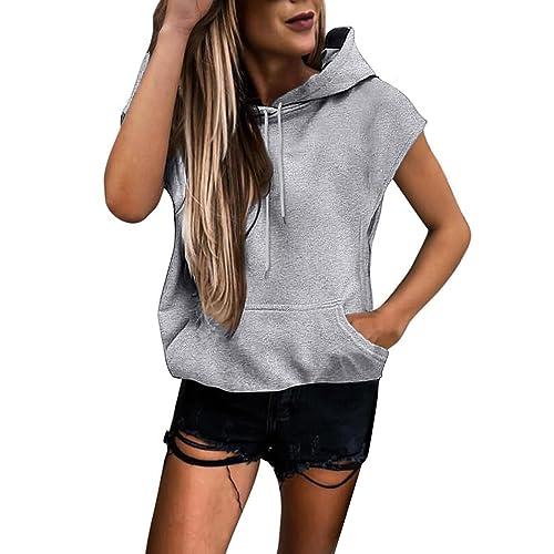 Hoodie Damen Kurzarm Einfarbig Kapuzenpullover Modische Sweatshirt Mit Kapuze Locker Kapuzenpulli Plus Size Hoody Oberteile Bequem Baumwolle Bluse Sommer Klassisch Tops Sportshirt Sommershirts von ZYPAINIY