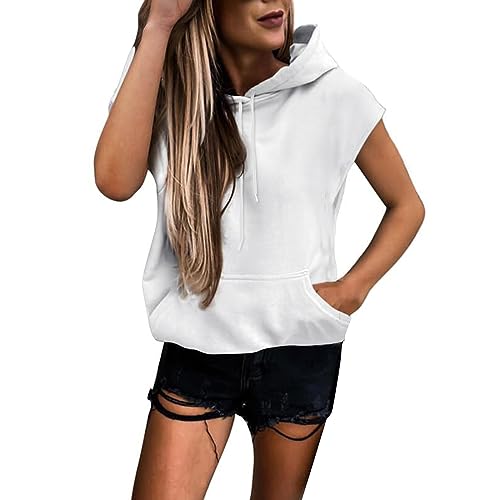 Hoodie Damen Kurzarm Einfarbig Kapuzenpullover Modische Sweatshirt Mit Kapuze Locker Kapuzenpulli Plus Size Hoody Oberteile Bequem Baumwolle Bluse Sommer Klassisch Tops Sportshirt Sommershirts von ZYPAINIY