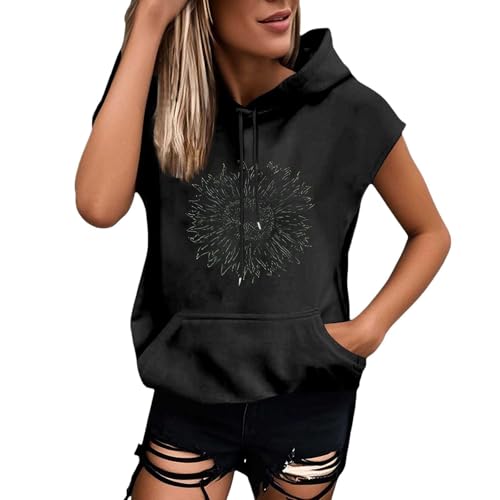 Hoodie Damen Kurzarm Einfarbig Kapuzenpullover Modische Sweatshirt Mit Kapuze Locker Kapuzenpulli Plus Size Hoody Oberteile Bequem Baumwolle Bluse Sommer Klassisch Tops Sportshirt Sommershirts von ZYPAINIY