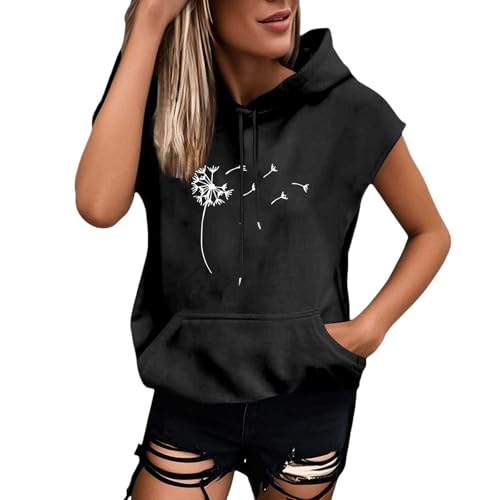 Hoodie Damen Kurzarm Einfarbig Kapuzenpullover Modische Sweatshirt Mit Kapuze Locker Kapuzenpulli Plus Size Hoody Oberteile Bequem Baumwolle Bluse Sommer Klassisch Tops Sportshirt Sommershirts von ZYPAINIY