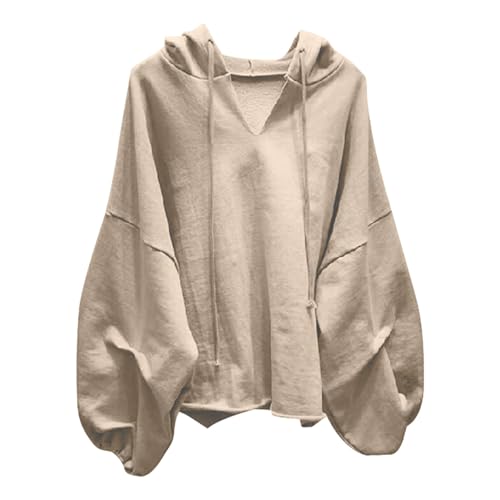 Hoodie Damen Oversize Kapuzenpullover Schwarz Sommer V Ausschnitt Langarm Hoody Boyfriend Passform Outdoor Leichte Pullover Einfarbig Drawstring Kapuzenpulli Basic Tunika Sweatshirt mit kapuze von ZYPAINIY