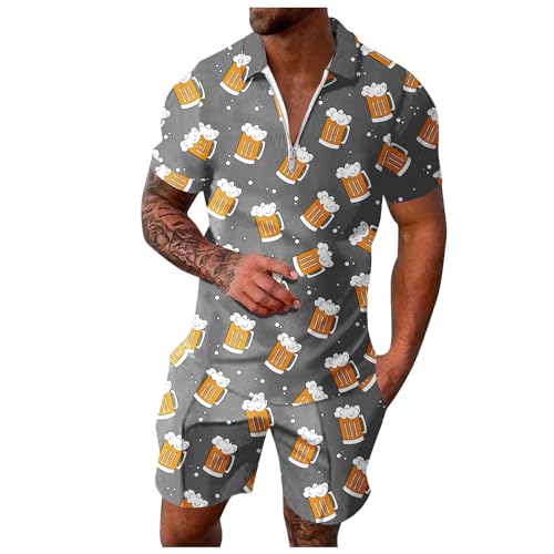 Männer Bier Outfit Kleidung, Sommer Outfit Herren 2 Teiler, Kurzarm T-Shirts + Kurze Hose 2 Teiler revers Festival tshirt set bequemes drucken Freizeitanzug y2k Streetwear von ZYPAINIY