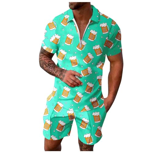 Männer Bier Outfit Kleidung, Sommer Outfit Herren 2 Teiler, Kurzarm T-Shirts + Kurze Hose 2 Teiler revers Festival tshirt set bequemes drucken Freizeitanzug y2k Streetwear von ZYPAINIY