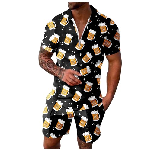 Männer Bier Outfit Kleidung, Sommer Outfit Herren 2 Teiler, Kurzarm T-Shirts + Kurze Hose 2 Teiler revers Festival tshirt set bequemes drucken Freizeitanzug y2k Streetwear von ZYPAINIY