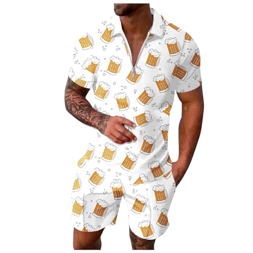 Männer Bier Outfit Kleidung, Sommer Outfit Herren 2 Teiler, Kurzarm T-Shirts + Kurze Hose 2 Teiler revers Festival tshirt set bequemes drucken Freizeitanzug y2k Streetwear von ZYPAINIY