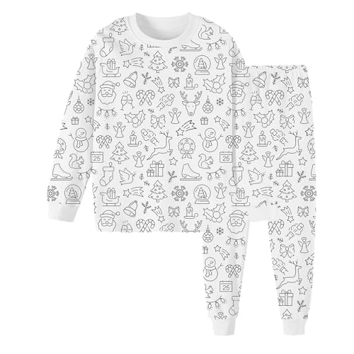 Pyjamas Zum Ausmalen Für Kinder Diy Handbemaltes Schlafanzüge Zum Ausmalen Nachtwäsche Cartoon Druck Kunst Färben Hausanzug Nachtwäsche Pjs Mit Langärmliges Und Hosen Lose Warme Weiß Homewear Set von ZYPAINIY