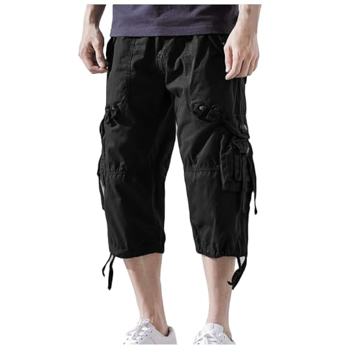 ZYPAINIY 3/4 Hose Herren Cargo Shorts Männer Bermuda Shorts Multi Taschen Sommer Kurze Hose Baumwolle Arbeitshose Gummibund Lässig von ZYPAINIY