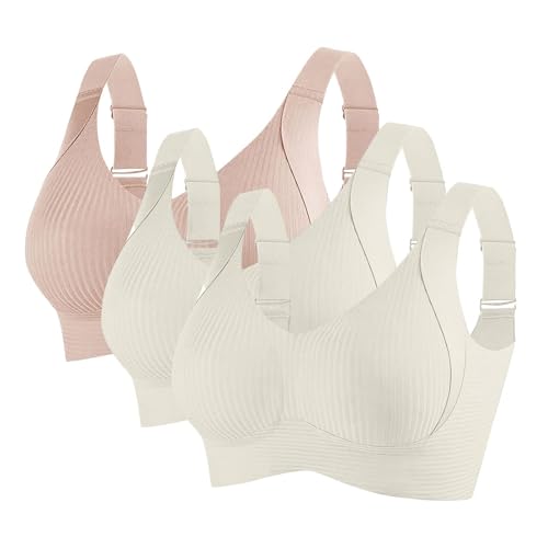 ZYPAINIY 3er Pack BH Damen ohne Bügel Bequemer Starker Halt für Große Brüste Push Up Bra Nahtloser Bügelloser Vollschalen Wohlfühl-BH Büstenhalter Verstellbar von ZYPAINIY