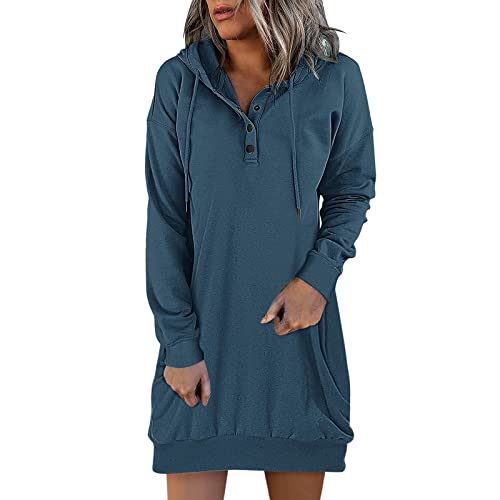 ZYPAINIY Damen Hoodie Kapuzenpullover Lang Sweatjacke Sweatkleid Winterkleid Sweatshirt Kapuzenjacke Kapuzenpulli Langarm Sport Pullover Outwear Kapuzenpullover mit Taschen Lang Kleid Sweatkleid von ZYPAINIY