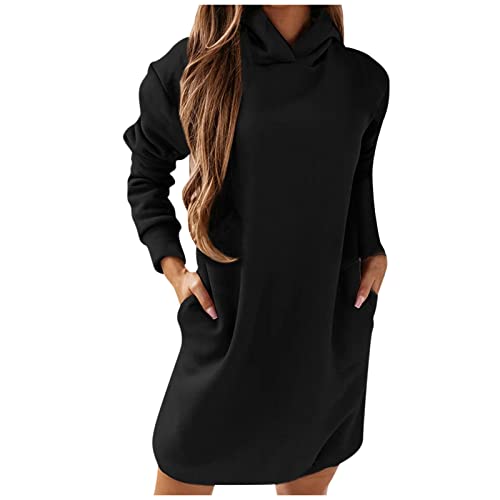 ZYPAINIY Damen Hoodie Kapuzenpullover Lang Sweatjacke Sweatkleid Winterkleid Sweatshirt Kapuzenjacke Kapuzenpulli Langarm Sport Pullover Outwear Kapuzenpullover mit Taschen Lang Kleid Sweatkleid von ZYPAINIY