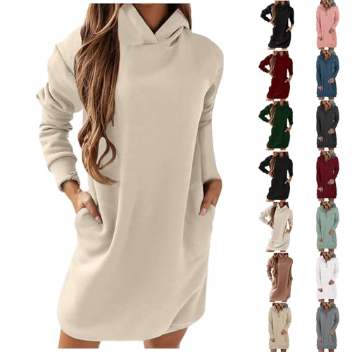 ZYPAINIY Damen Hoodie Kapuzenpullover Lang Sweatjacke Sweatkleid Winterkleid Sweatshirt Kapuzenjacke Kapuzenpulli Langarm Sport Pullover Outwear Kapuzenpullover mit Taschen Lang Kleid Sweatkleid von ZYPAINIY