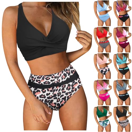 ZYPAINIY Damen Zweiteiliger Badeanzug Cross Back Badeanzüge V Ausschnitt überkreuztes Blumenmuster Bikini Bademode Bauchkontrolle Bikini Sets von ZYPAINIY