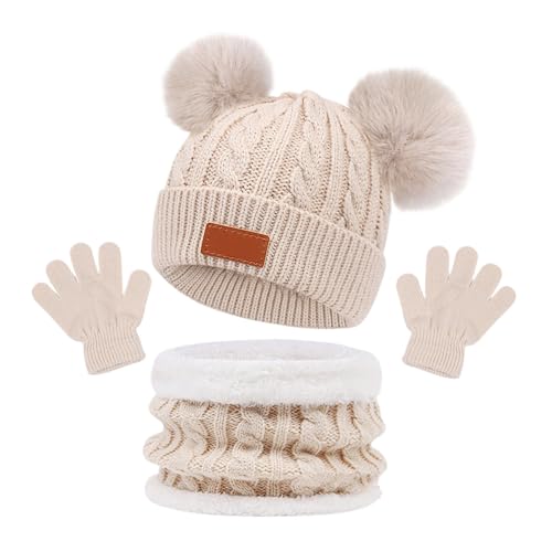 ZYPAINIY Kinder Wintermütze Schal Handschuhe Mädchen Set Kindermütze Strickmütze Kinder Mütze Schal Set Mütze Jungen Warme Winter Beanie Hut Handschuhe runder Schal Set für Kinder 3-8 Jahre von ZYPAINIY