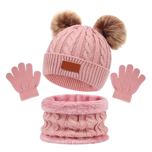 ZYPAINIY Kinder Wintermütze Schal Handschuhe Mädchen Set Kindermütze Strickmütze Kinder Mütze Schal Set Mütze Jungen Warme Winter Beanie Hut Handschuhe runder Schal Set für Kinder 3-8 Jahre von ZYPAINIY