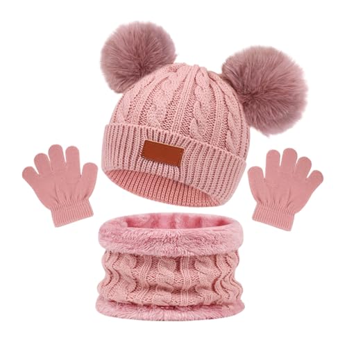 ZYPAINIY Kinder Wintermütze Schal Handschuhe Mädchen Set Kindermütze Strickmütze Kinder Mütze Schal Set Mütze Jungen Warme Winter Beanie Hut Handschuhe runder Schal Set für Kinder 3-8 Jahre von ZYPAINIY