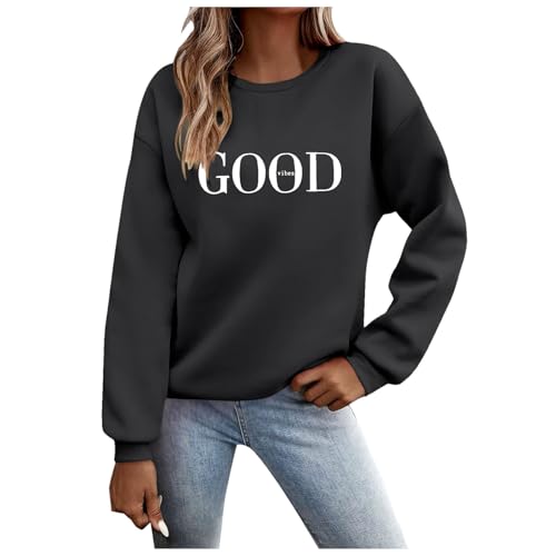 ZYPAINIY Pullover Damen Sweatshirt Fleecepullover Sport Baumwolle Sweatpullover Buchstaben Print Herbst Pulli Basic Thermo Casual Ohne Kapuze von ZYPAINIY