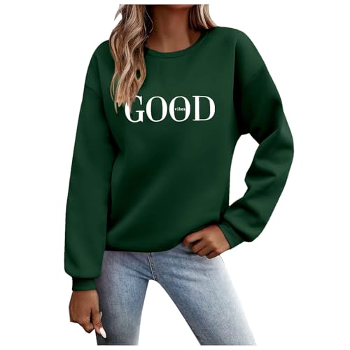 ZYPAINIY Pullover Damen Sweatshirt Fleecepullover Sport Baumwolle Sweatpullover Buchstaben Print Herbst Pulli Basic Thermo Casual Ohne Kapuze von ZYPAINIY