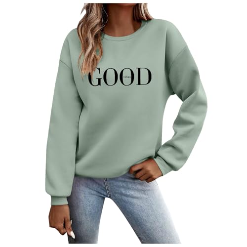 ZYPAINIY Pullover Damen Sweatshirt Fleecepullover Sport Baumwolle Sweatpullover Buchstaben Print Herbst Pulli Basic Thermo Casual Ohne Kapuze von ZYPAINIY