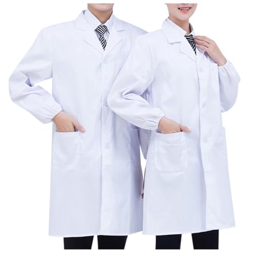 ZYPAINIY Unisex Weiß Laborkittel Chemie Baumwolle Schutzkleidung mit knöpfen und Tasche Damen Herren Langarm Laborkittel Arzt Medizin Mäntel Medizinische Uniform für Arbeit Studium Labor von ZYPAINIY
