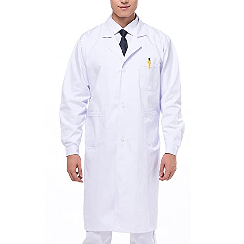 ZYPAINIY Unisex Weiß Laborkittel Chemie Baumwolle Schutzkleidung mit knöpfen und Tasche Damen Herren Langarm Laborkittel Arzt Medizin Mäntel Medizinische Uniform für Arbeit Studium Labor von ZYPAINIY
