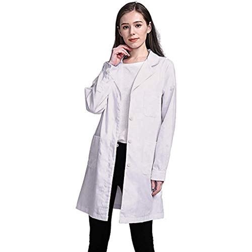 ZYPAINIY Unisex Weiß Laborkittel Chemie Schutzkleidung mit knöpfen und Tasche Damen Herren Langarm Laborkittel Arzt Medizin Mäntel Medizinische Uniform für Arbeit Studium Labor von ZYPAINIY