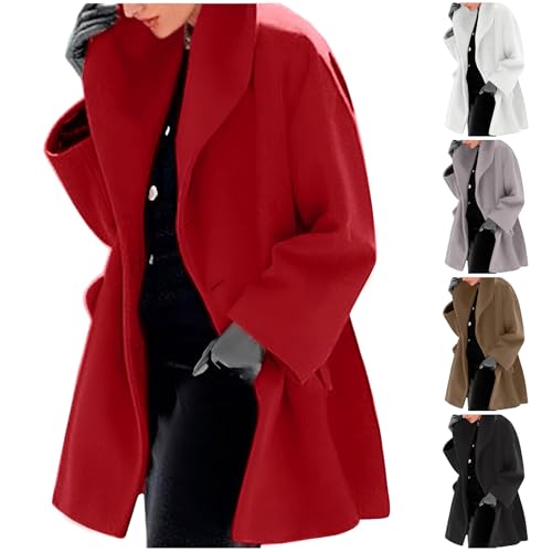 ZYPAINIY Wintermantel Damen Lang Elegant Winterjacke Damen Warm Langer Trenchcoat Damen Mit Knöpfen Damenmantel Winddichter Mantel Damen Winter Wollmantel Frauen Umlegekragen Coat Einfarbige Cardigan von ZYPAINIY