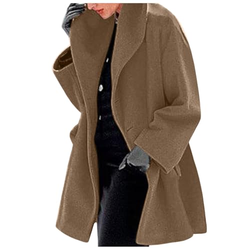 ZYPAINIY Wintermantel Damen Lang Elegant Winterjacke Damen Warm Langer Trenchcoat Damen Mit Knöpfen Damenmantel Winddichter Mantel Damen Winter Wollmantel Frauen Umlegekragen Coat Einfarbige Cardigan von ZYPAINIY