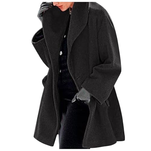 ZYPAINIY Wintermantel Damen Lang Elegant Winterjacke Damen Warm Langer Trenchcoat Damen Mit Knöpfen Damenmantel Winddichter Mantel Damen Winter Wollmantel Frauen Umlegekragen Coat Einfarbige Cardigan von ZYPAINIY