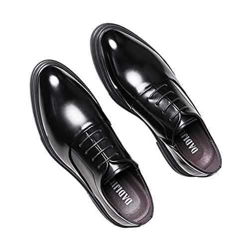 Kleid-Oxford-Schuhe for Herren, for Schnüren, runde Zehen, Brogue, geprägtes Leder, niedrige Oberseite, Gummisohle, rutschfest, rutschfest, for den Abschlussball (Color : Schwarz, Size : 42 EU) von ZYPHYR