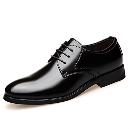 Oxford-Schuhe for Herren, Schnürung, runde Zehen, Derby-Schuhe, PU-Leder, rutschfest, rutschfest, Gummisohle, klassisch (Color : Schwarz, Size : 46 EU) von ZYPHYR