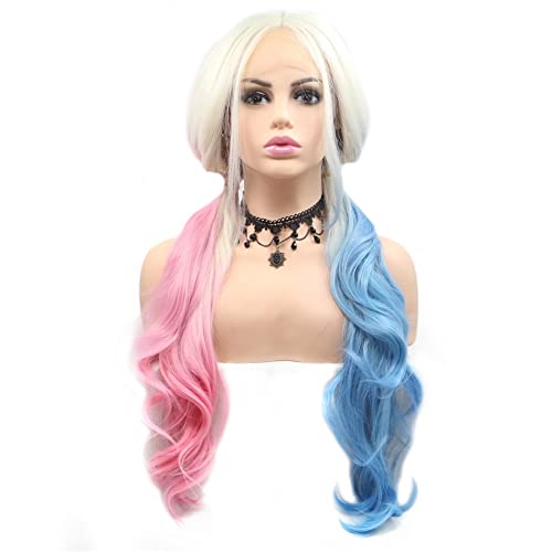 Perücke for Frauen, lange gewellte Doppelschwanz-Perücken for Frauen, flauschige Ombre-Blau-Rosa-Synthetik-Lace-Front-Perücke, Cosplay-Haar, perfekt for Party von ZYPHYR