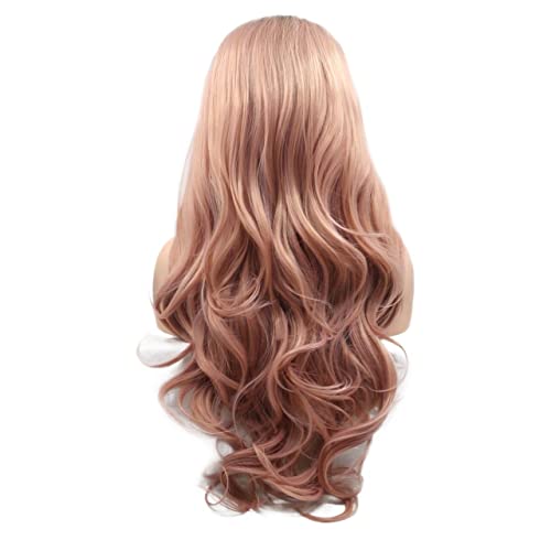 Perücke for Frauen, lange lockige Wellen-Perücken for Frauen, flauschige Ombre-Blond-Rosa-Synthetik-Perücke mit Spitze vorne, Cosplay-Haar, charmant for Party von ZYPHYR