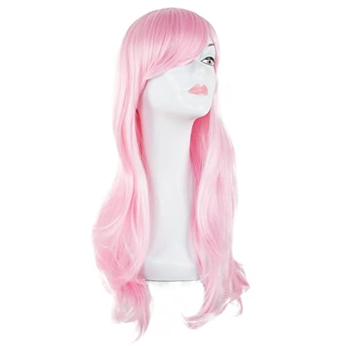 Perücke for Frauen, rosa, langes gewelltes Haar mit seitlichem Pony, Kostüm-Cosplay-Perücken for Frauen, bezaubernd for den Alltag (Color : Light Pink) von ZYPHYR