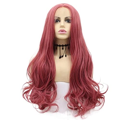 Perücken Haar for Frauen Lange lockige Wellenperücken for Frauen Flauschige dunkelrosa synthetische Lace-Front-Perücke Kostüm Cosplay Haarschönheit for den Alltag von ZYPHYR