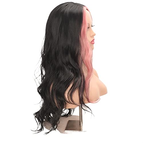 Perücken Haar for Frauen Lange lockige Wellenperücken for Frauen Schwarz Mix Rosa Mittelteil Haaransatz Synthetische Perücke Cosplay Haar Mode for Party von ZYPHYR