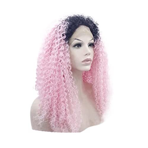 Perücken Haar for Frauen Schulterlange verworrene lockige Perücke for Frauen Ombre Pink Dark Roots Kostüm Cosplay Lace Frontal Perücken Charmant for Party von ZYPHYR