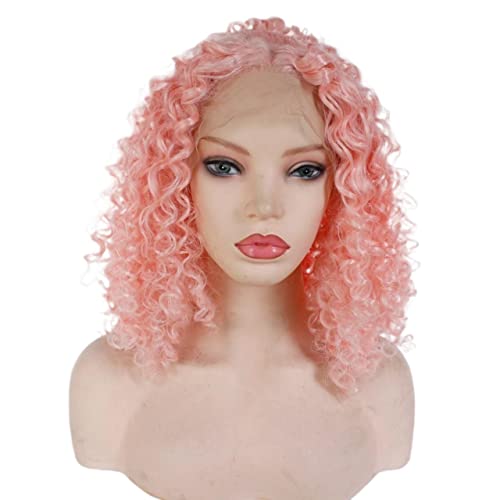 Perücken Haar for Frauen Schulterlange verworrene lockige Perücke for Frauen Rosa synthetische Spitzenfront Halloween-Kostüm Cosplay-Perücken Charmant for Party von ZYPHYR