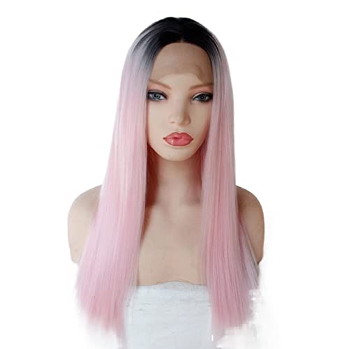 Perücken Haare for Frauen, lange, seidige, glatte Haare, Perücken for Frauen, Ombre-Rosa mit dunklen Wurzeln, Spitzenfront, Kostüm, Cosplay-Perücke, Schönheit for den Alltag von ZYPHYR