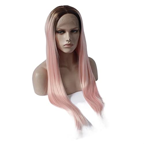 Perücken Haare for Frauen Lange glatte Haare Perücken for Frauen Ombre Rosa/Blond mit dunklen Wurzeln Spitzenfront Kostüm Cosplay Perücke Perfekt for den Alltag (Color : Ombre Pink) von ZYPHYR